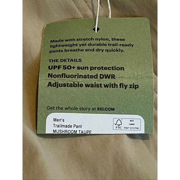 New REI Trailmade Pants - Men's - Mushroom Taupe (light khaki) 34” x 32” - Picture 6 of 9